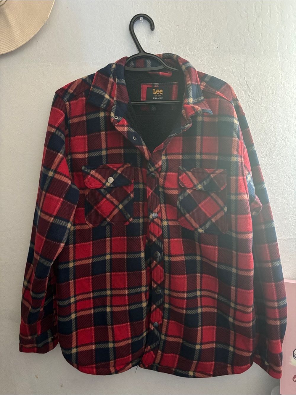 Lee Red and Navy Plaid Button-Down Shirt